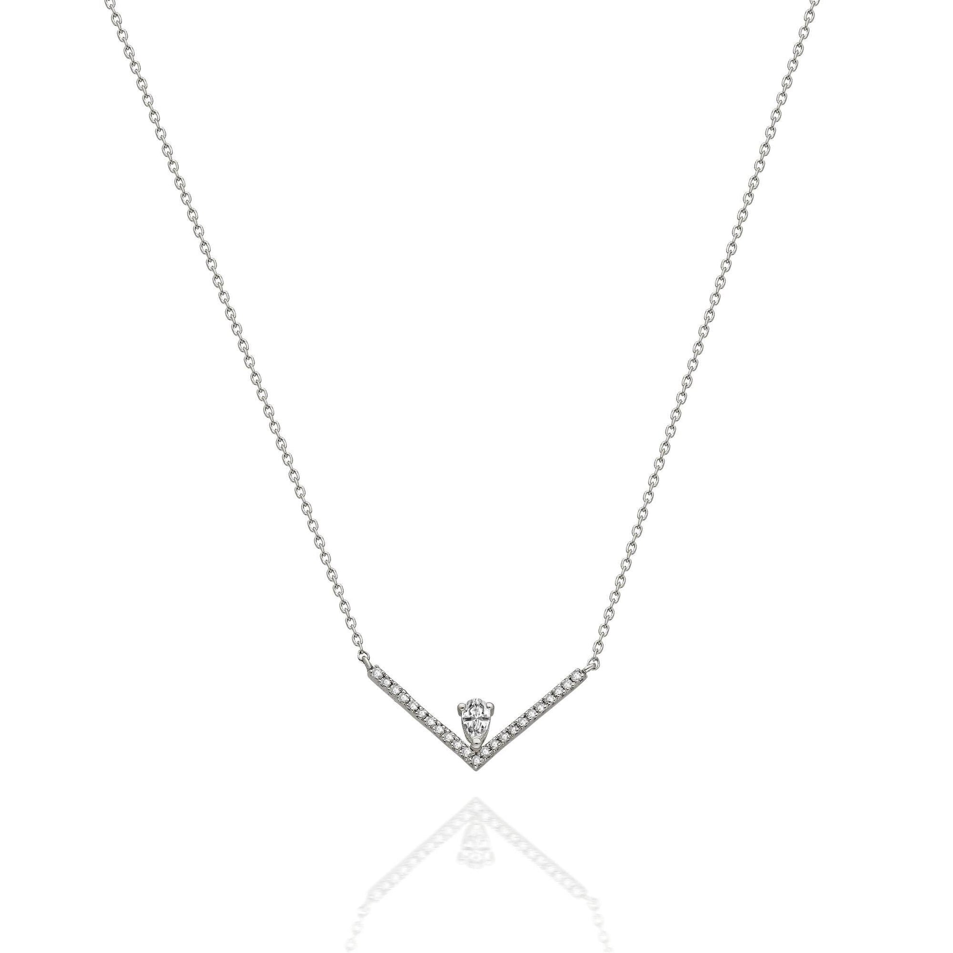 Diamond Chevron Necklace / 14k Gold Diamond V Necklace / Pear Diamond Necklace / Dainty Diamond Necklace Diamond Holiday Gift
