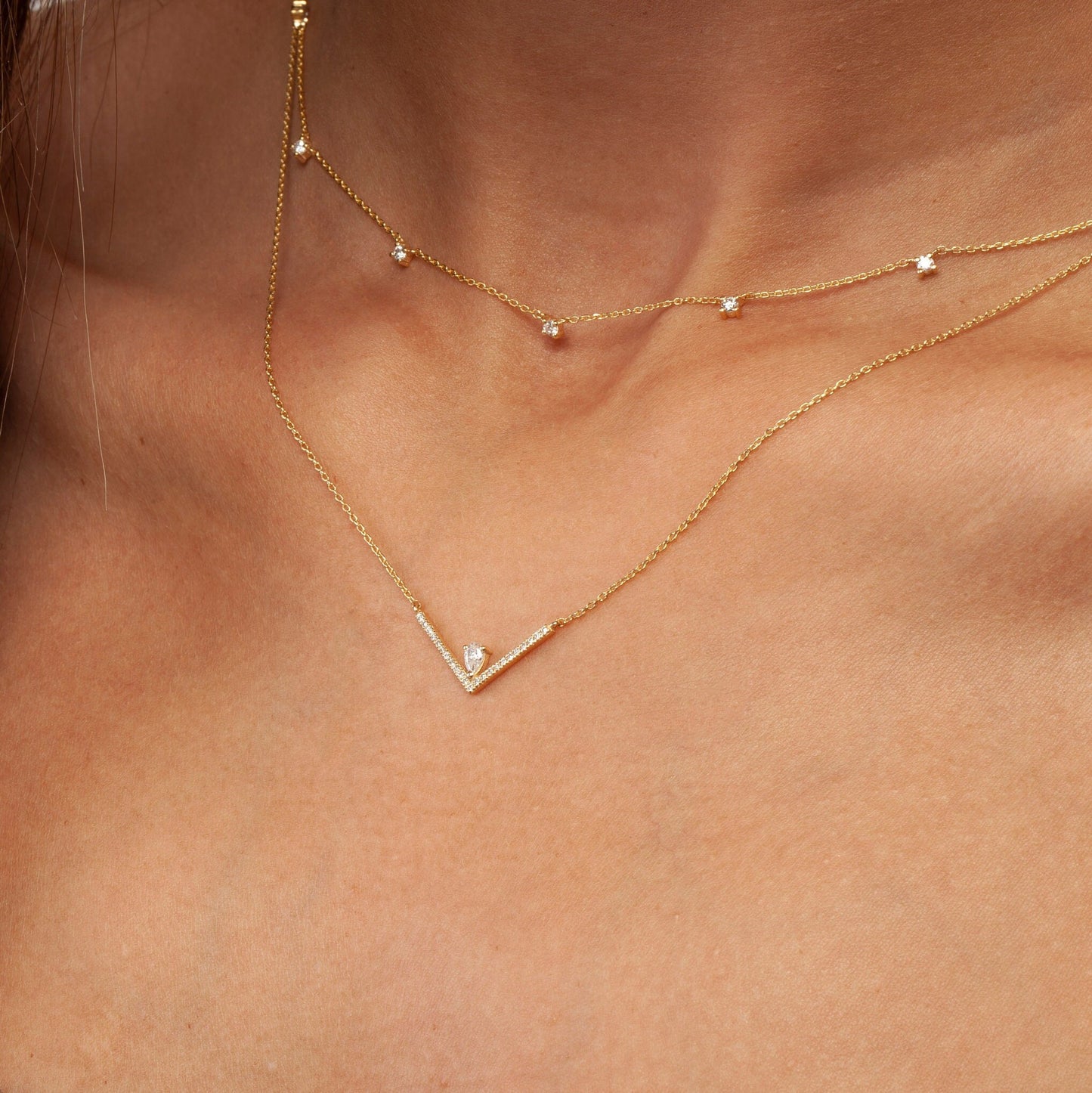 Diamond Chevron Necklace / 14k Gold Diamond V Necklace / Pear Diamond Necklace / Dainty Diamond Necklace Diamond Holiday Gift