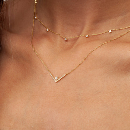 Diamond Chevron Necklace / 14k Gold Diamond V Necklace / Pear Diamond Necklace / Dainty Diamond Necklace Diamond Holiday Gift