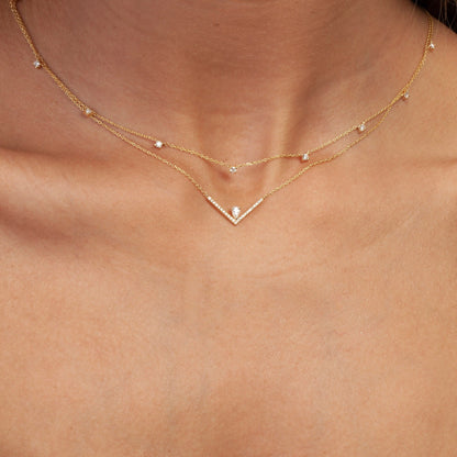 Diamond Station Necklace / 14k Gold Diamond Station Necklace / Dainty Diamond Necklace / Diamond Station Necklace / Layering Necklace