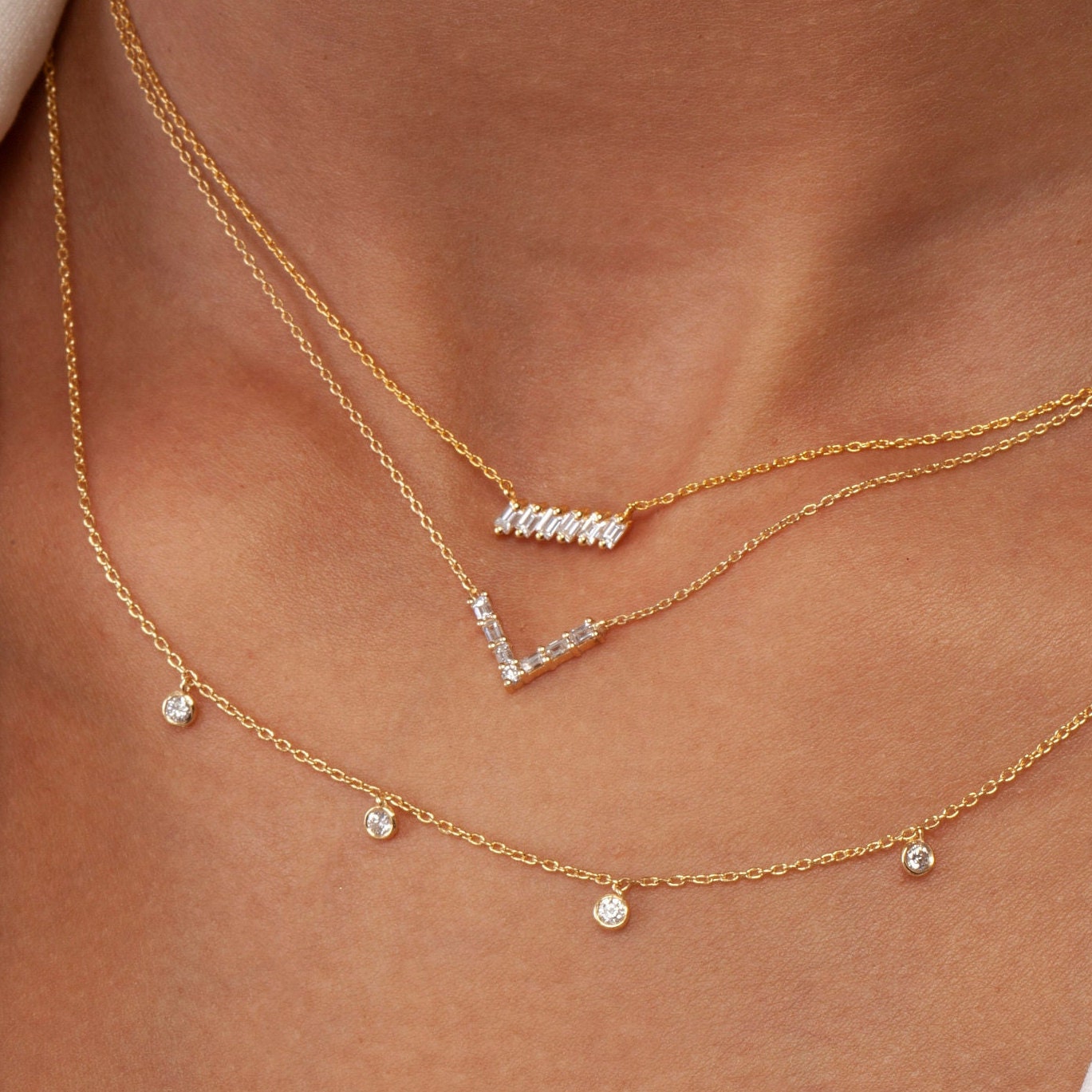 Baguette Diamond Chevron Necklace