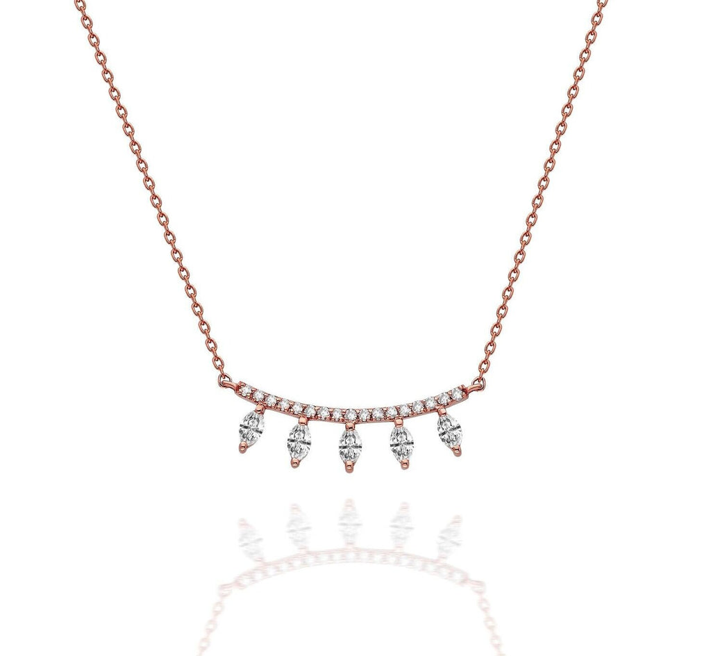 Diamond Curved Bar Necklace / 14k Gold Diamond Necklace / Diamond Statement Necklace/ Dainty Diamond necklace / Anniversary Gift /