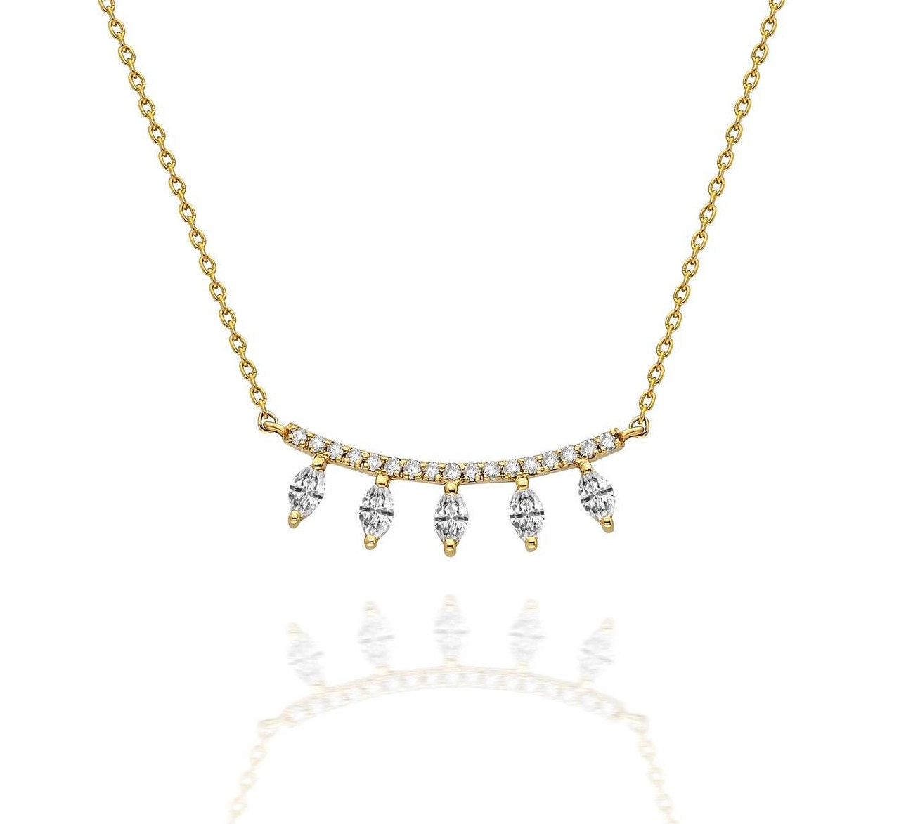Diamond Curved Bar Necklace / 14k Gold Diamond Necklace / Diamond Statement Necklace/ Dainty Diamond necklace / Anniversary Gift /