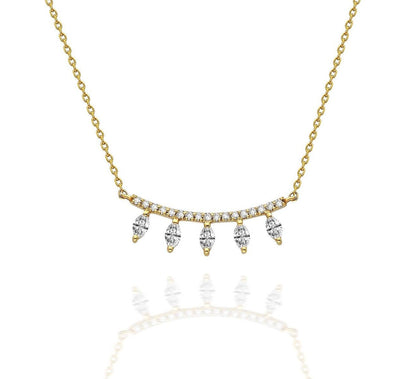 Diamond Curved Bar Necklace / 14k Gold Diamond Necklace / Diamond Statement Necklace/ Dainty Diamond necklace / Anniversary Gift /