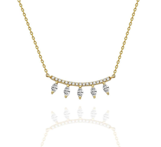 Diamond Curved Bar Necklace / 14k Gold Diamond Necklace / Diamond Statement Necklace/ Dainty Diamond necklace / Anniversary Gift /