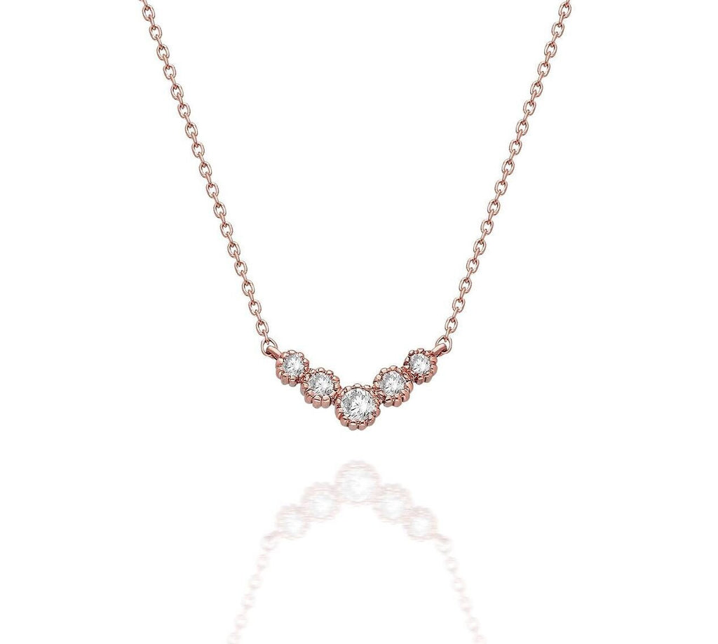 Round Diamond Chevron Necklace / 14k Gold Diamond V Necklace / Dainty Diamond Necklace / Graduation Gift / Anniversary Gift / Bridal Gift