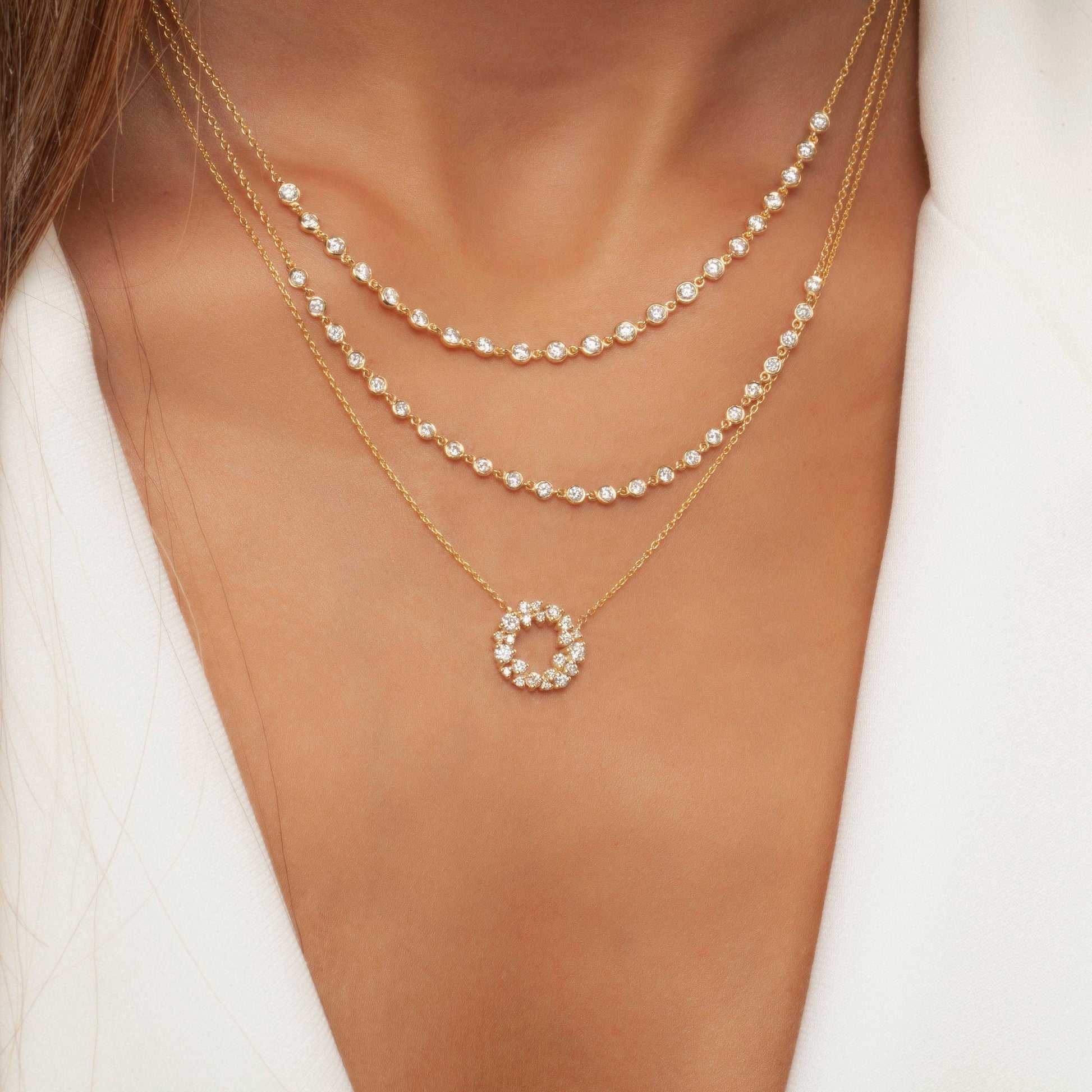 Diamond By the Yard Necklace / 14k Gold Diamond Station Necklace / Diamond Station Necklace / Graduation Gift / Anniversary Gift