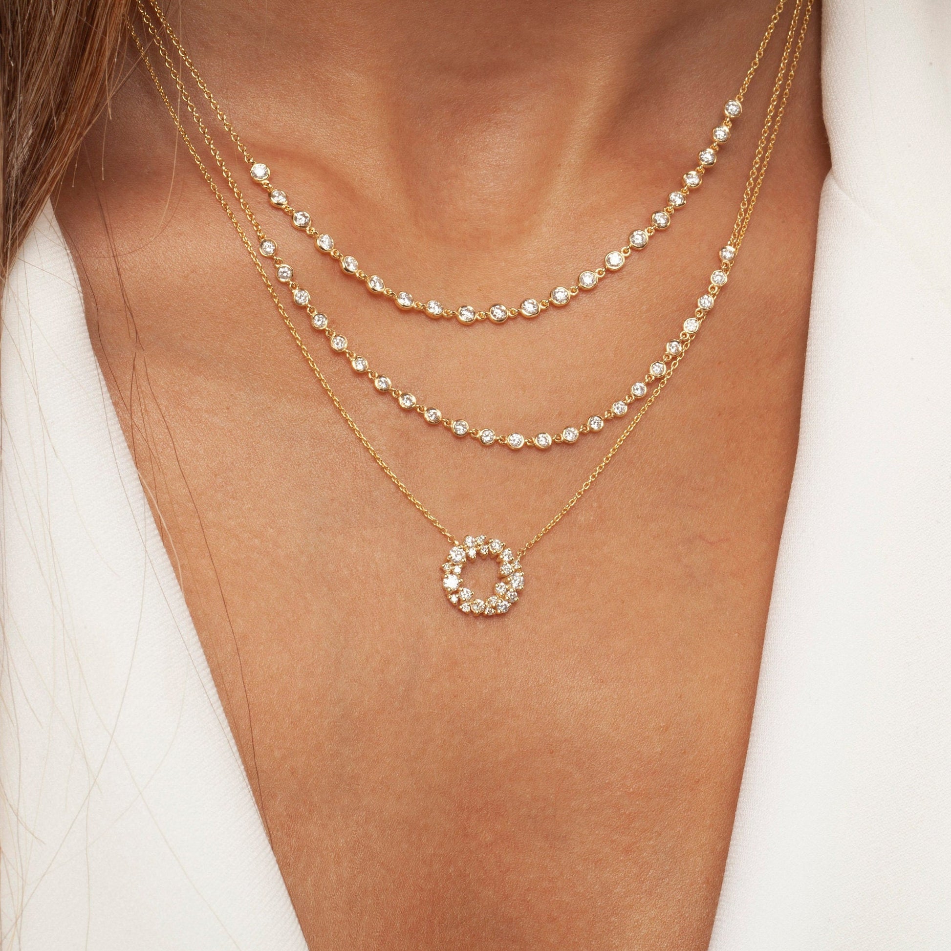 Diamond By the Yard Necklace / 14k Gold Diamond Station Necklace / Diamond Station Necklace / Graduation Gift / Anniversary Gift