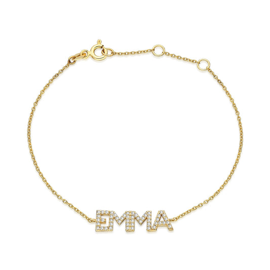 Diamond Name Bracelet / 14k Personalized Diamond Name Bracelet / Personalized Diamond Letter Bracelet / Birthday Gift / Diamond Gift Ideas