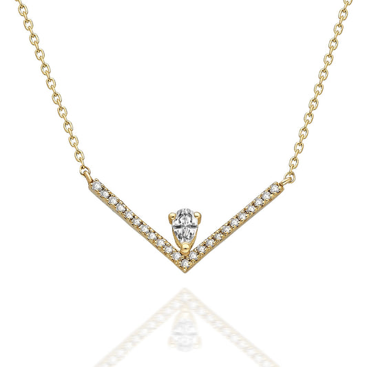 Diamond Chevron Necklace / 14k Gold Diamond V Necklace / Pear Diamond Necklace / Dainty Diamond Necklace Diamond Holiday Gift