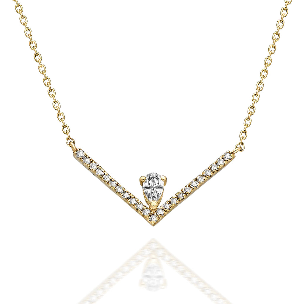 Diamond Chevron Necklace / 14k Gold Diamond V Necklace / Pear Diamond Necklace / Dainty Diamond Necklace Diamond Holiday Gift