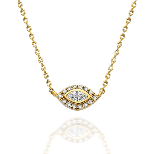 Diamond Evil Eye Necklace / 14k Gold or Silver Solitaire Diamond Evil Eye Charm Necklace / Protection Necklace / Diamond Layering Necklace