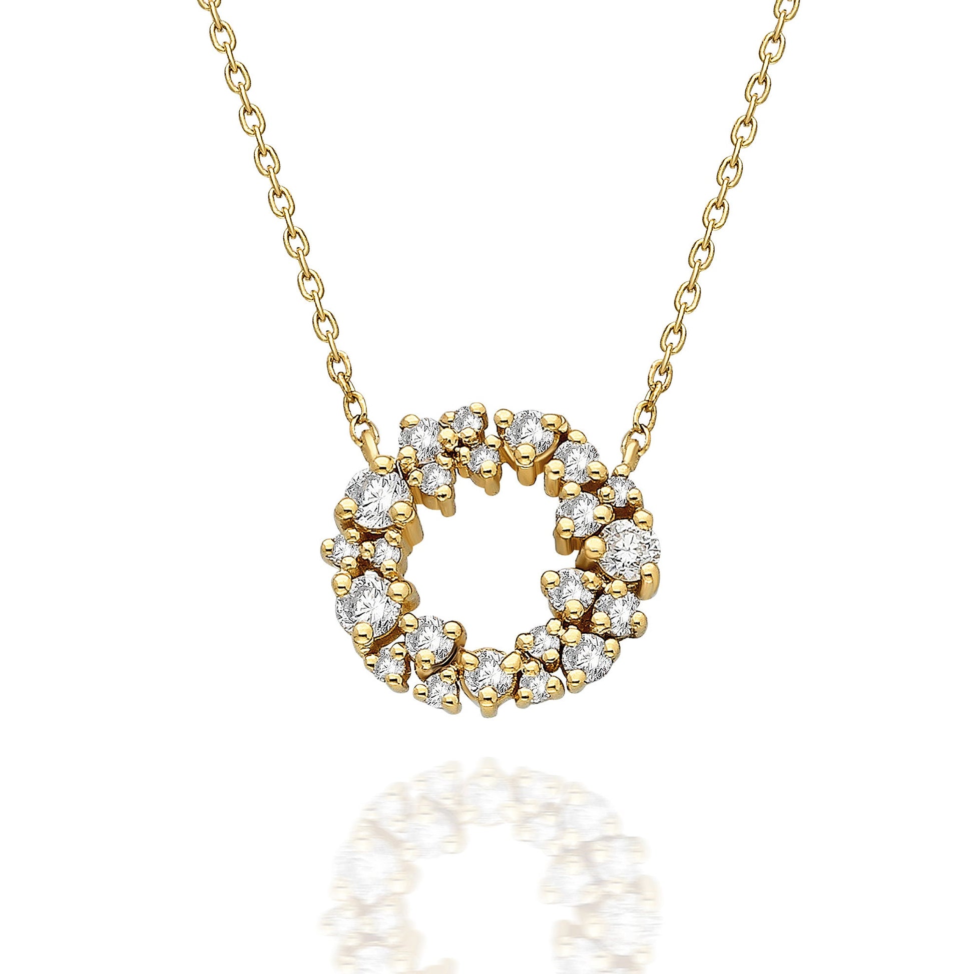 Diamond Cluster Circle Necklace / 14k Gold Diamond Cluster Necklace / Fancy Diamond Necklace / Dainty Diamond Necklace / Holiday Gift