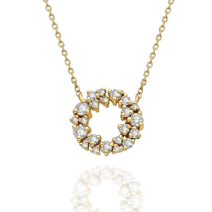 Diamond Cluster Circle Necklace / 14k Gold Diamond Cluster Necklace / Fancy Diamond Necklace / Dainty Diamond Necklace / Holiday Gift