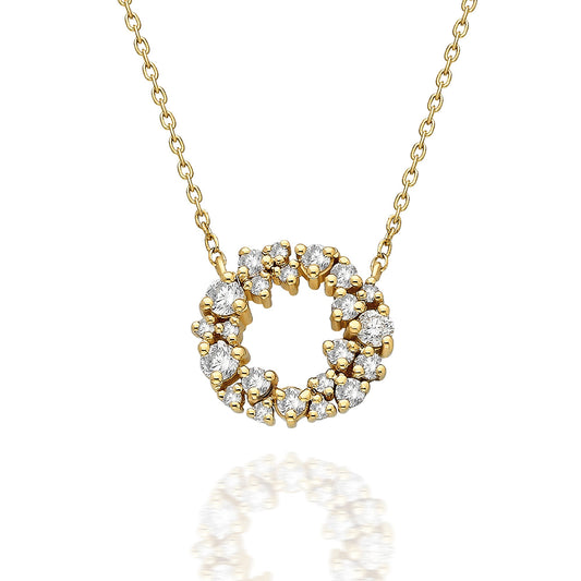 Diamond Cluster Circle Necklace / 14k Gold Diamond Cluster Necklace / Fancy Diamond Necklace / Dainty Diamond Necklace / Holiday Gift