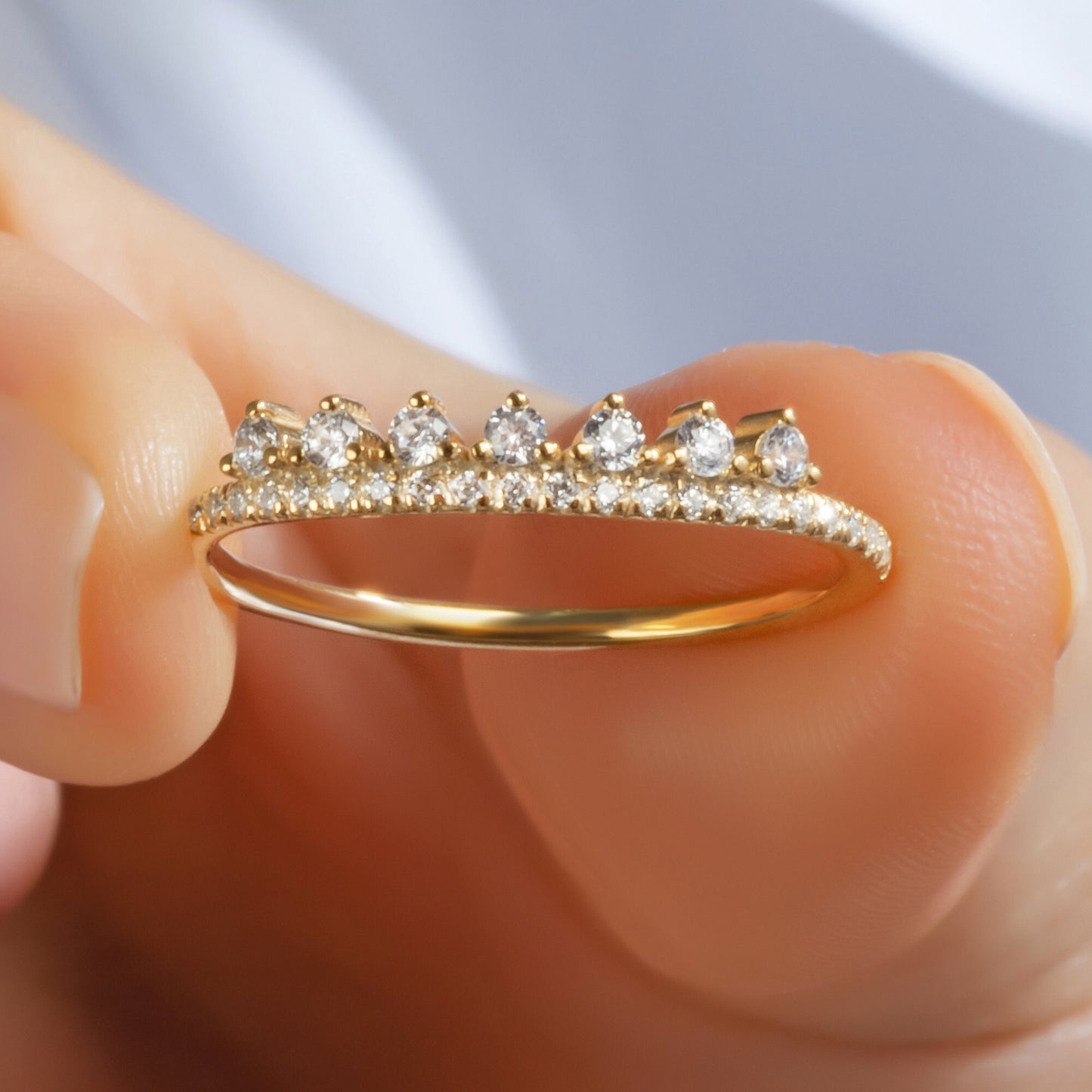 Diamond Wedding Band / 14k Gold Crown Shape Diamond Ring / Stackable Ring / Anniversary Gift / Birthday Gift / Graduation Gift / Bridal Gift