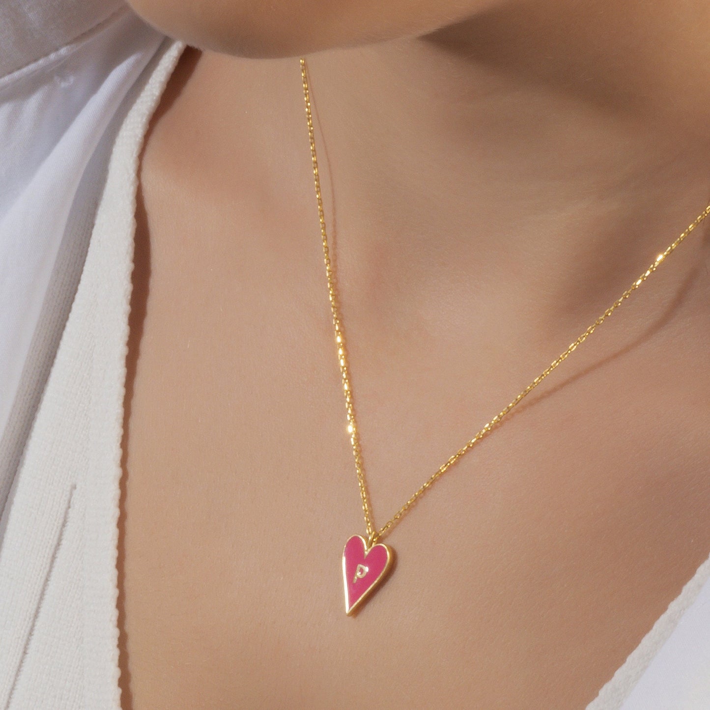14k Gold and Enamel Heart Initial Necklace / 14k Gold Enamel Heart Necklace / Initial Heart Necklace / Birthday Gift / Graduation Gift