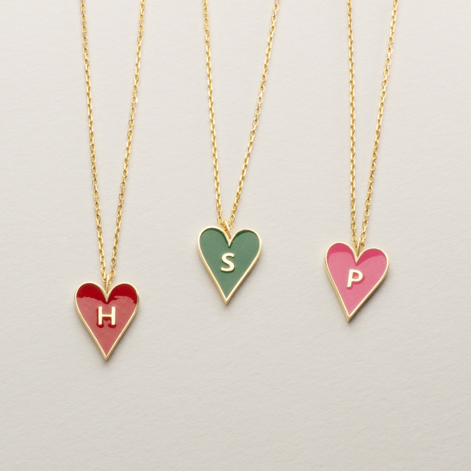 14k Gold and Enamel Heart Initial Necklace / 14k Gold Enamel Heart Necklace / Initial Heart Necklace / Birthday Gift / Graduation Gift