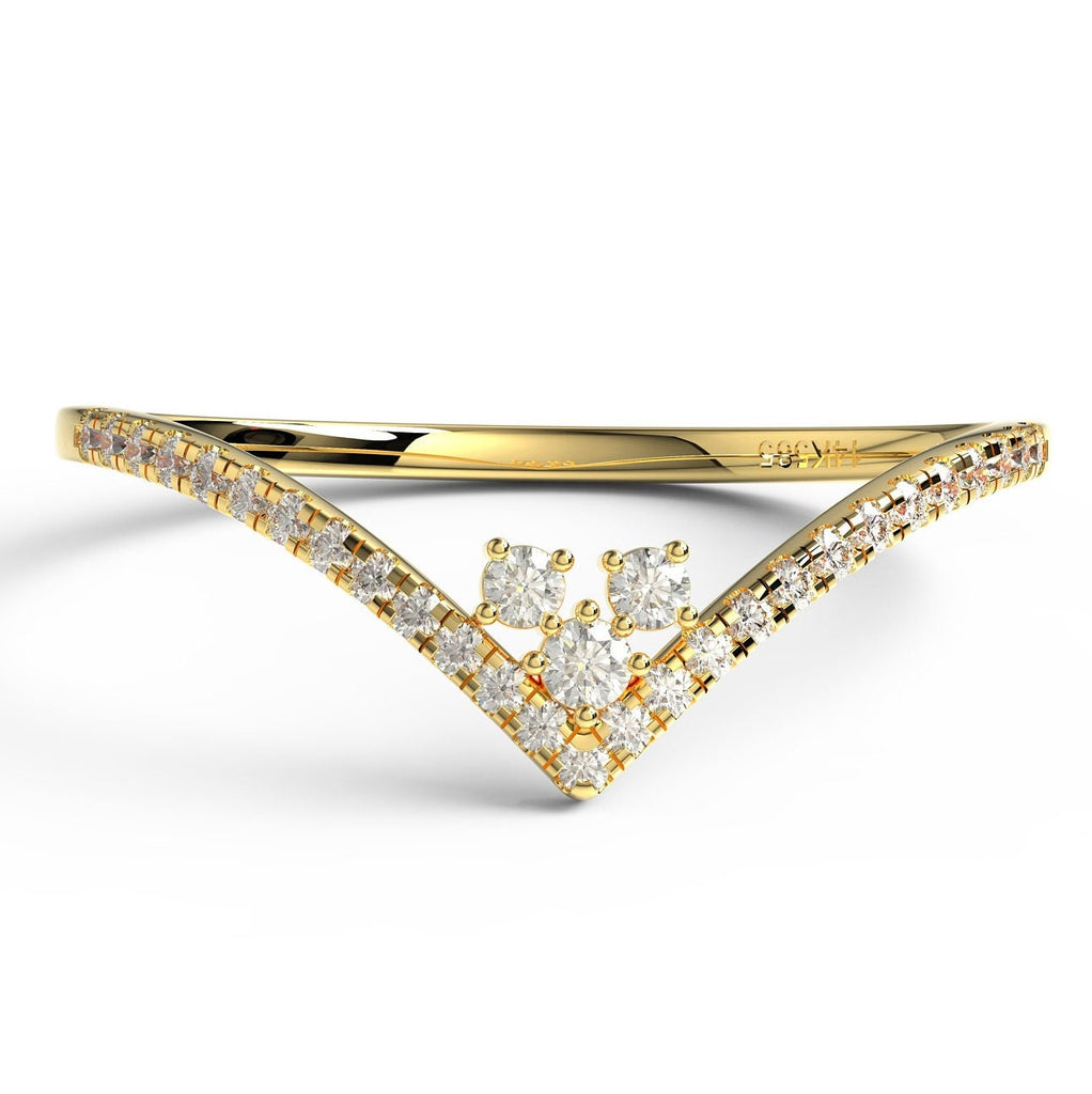 Curved Diamond Wedding Band / 14k Gold Round Diamond Cluster Wedding Ring / Chevron Stacking Ring / Curved Wedding Band / Engagement Ring