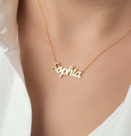 Diamond Name Necklace / 14k Personalized Diamond Name Necklace / Personalized Diamond Letter Necklace / Birthday Gift / Diamond Gift Ideas