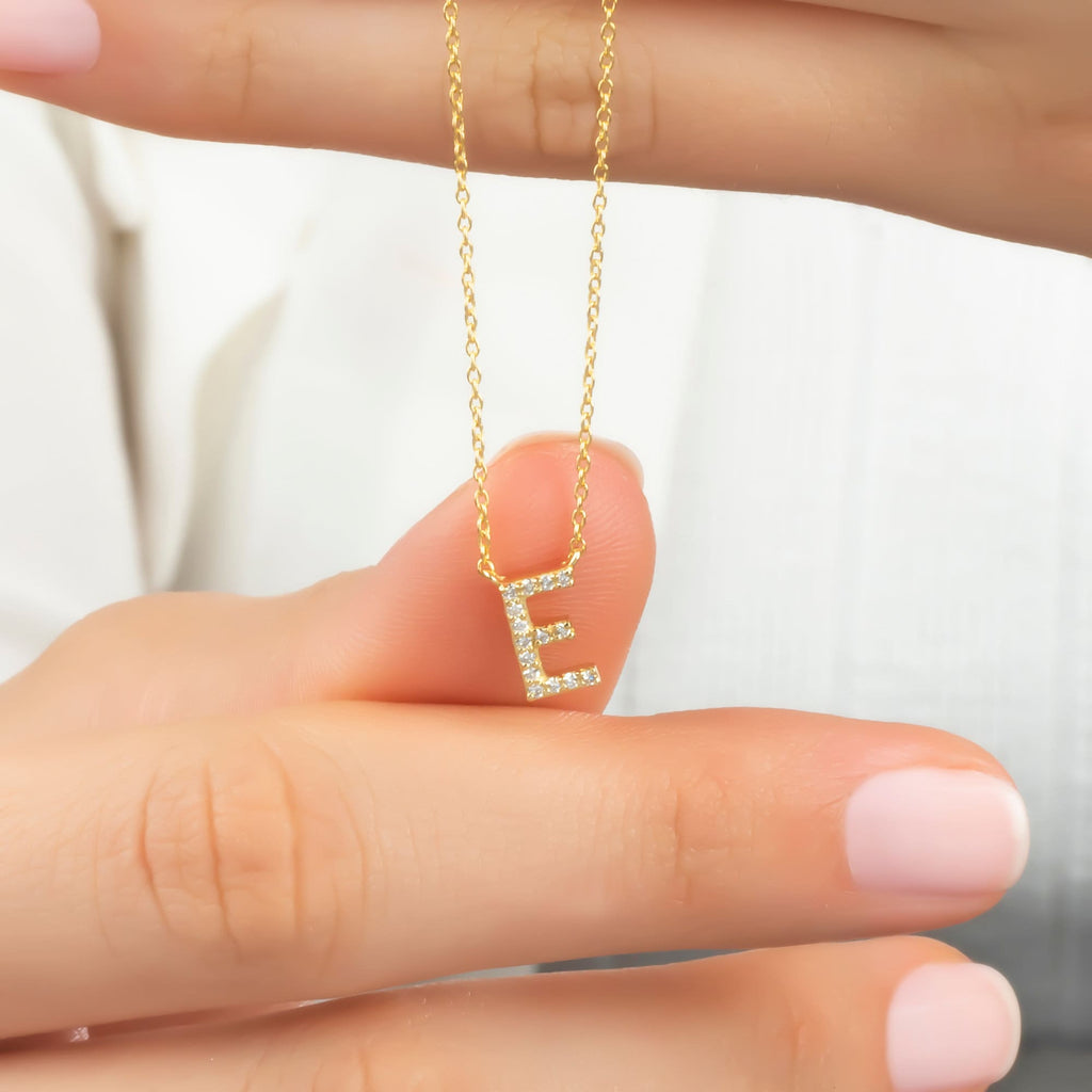 Diamond Initial Necklace / 14k Gold Diamond Letter Necklace / Dainty Necklace / Personalized Necklace / Bridesmaid Gift / Birthday Gift