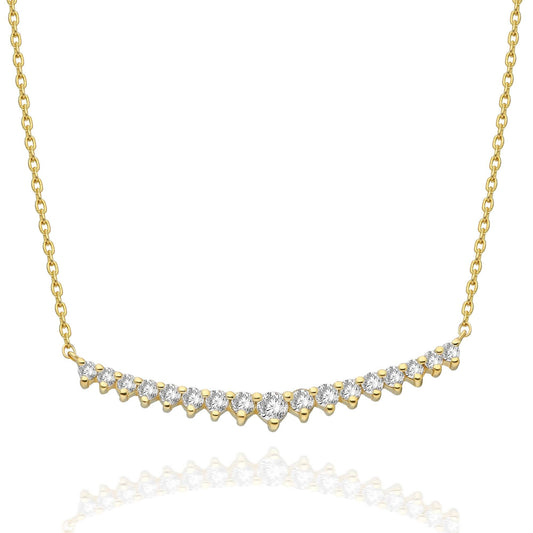 Diamond Bar Necklace / 14k Gold Diamond Curved Bar Necklace / Dainty Diamond Necklace / Diamond Birthday Gift / Diamond Gift Ideas