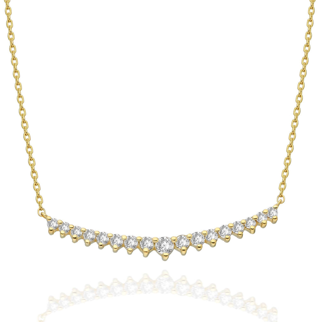 Diamond Bar Necklace / 14k Gold Diamond Curved Bar Necklace / Dainty Diamond Necklace / Diamond Birthday Gift / Diamond Gift Ideas
