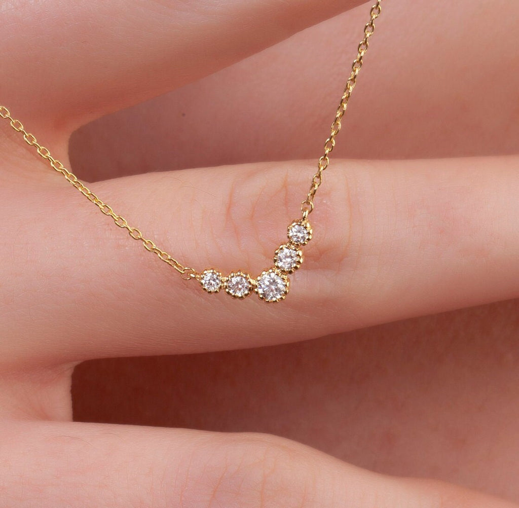 Round Diamond Chevron Necklace / 14k Gold Diamond V Necklace / Dainty Diamond Necklace / Graduation Gift / Anniversary Gift / Bridal Gift