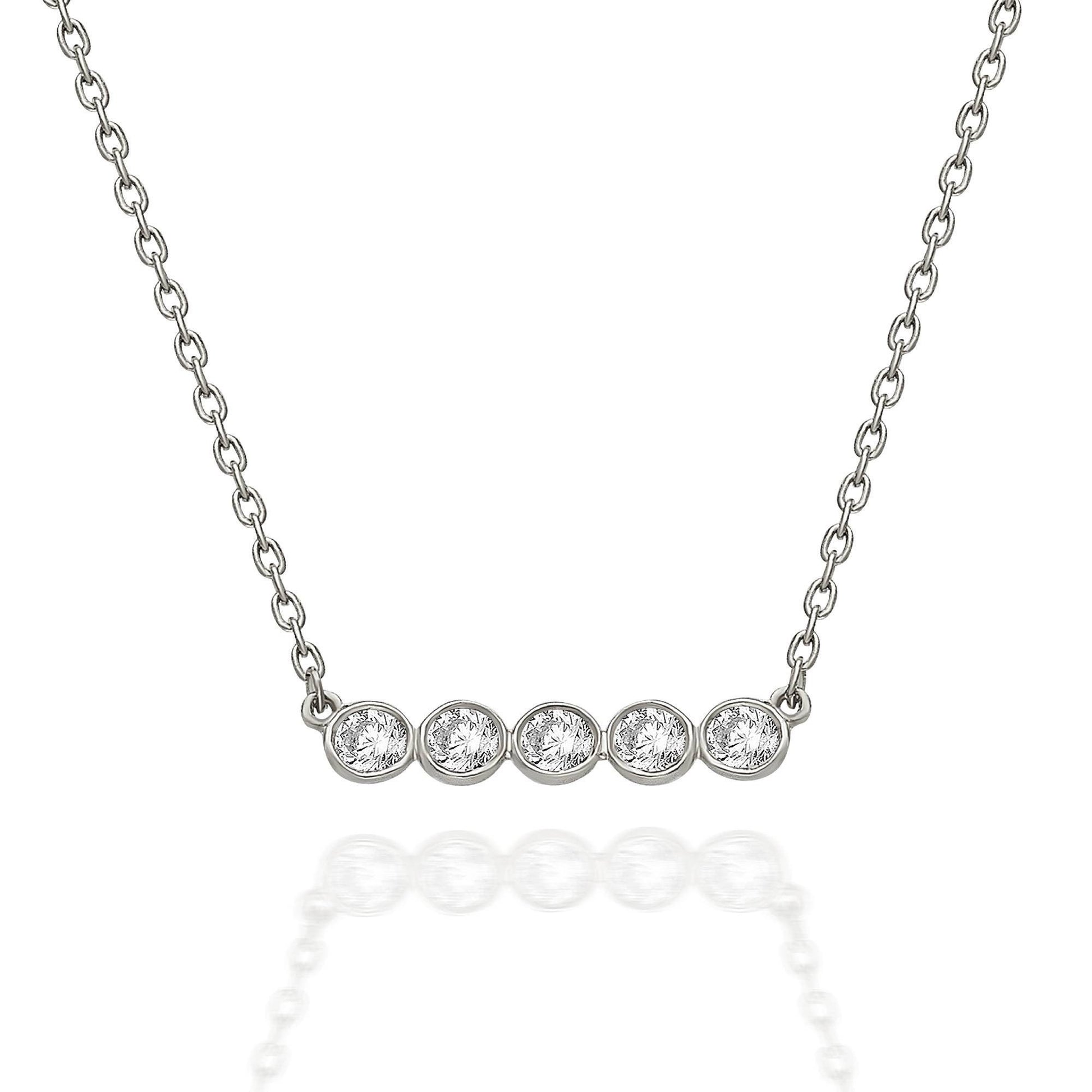 Diamond Bar Necklace / 14k Gold Horizontal Bezel Set Diamond Bar Necklace / Dainty Diamond Necklace / Holiday Gift
