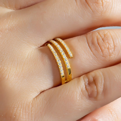 Diamond Spiral Cuff Ring / 14k Gold Spiral Diamond Cuff Ring / Anniversary Ring / Wedding Band / Stacking Ring / Bridal Gift / Birthday Gift