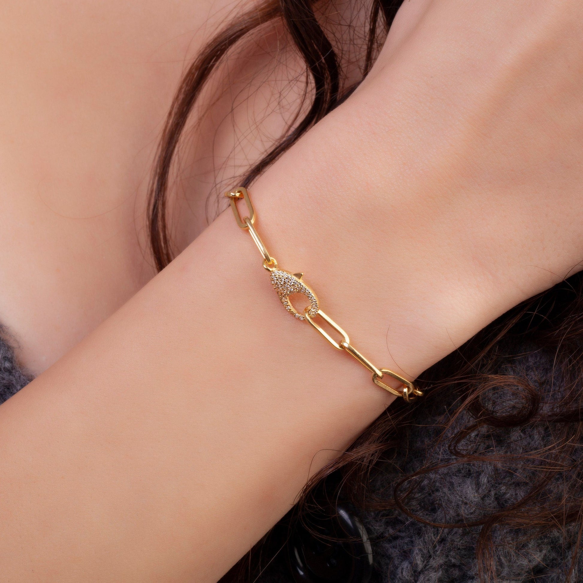 Diamond Paperclip Bracelet / Diamond Lobster Clasp Bracelet / Fancy Diamond Bracelet / Holiday gift