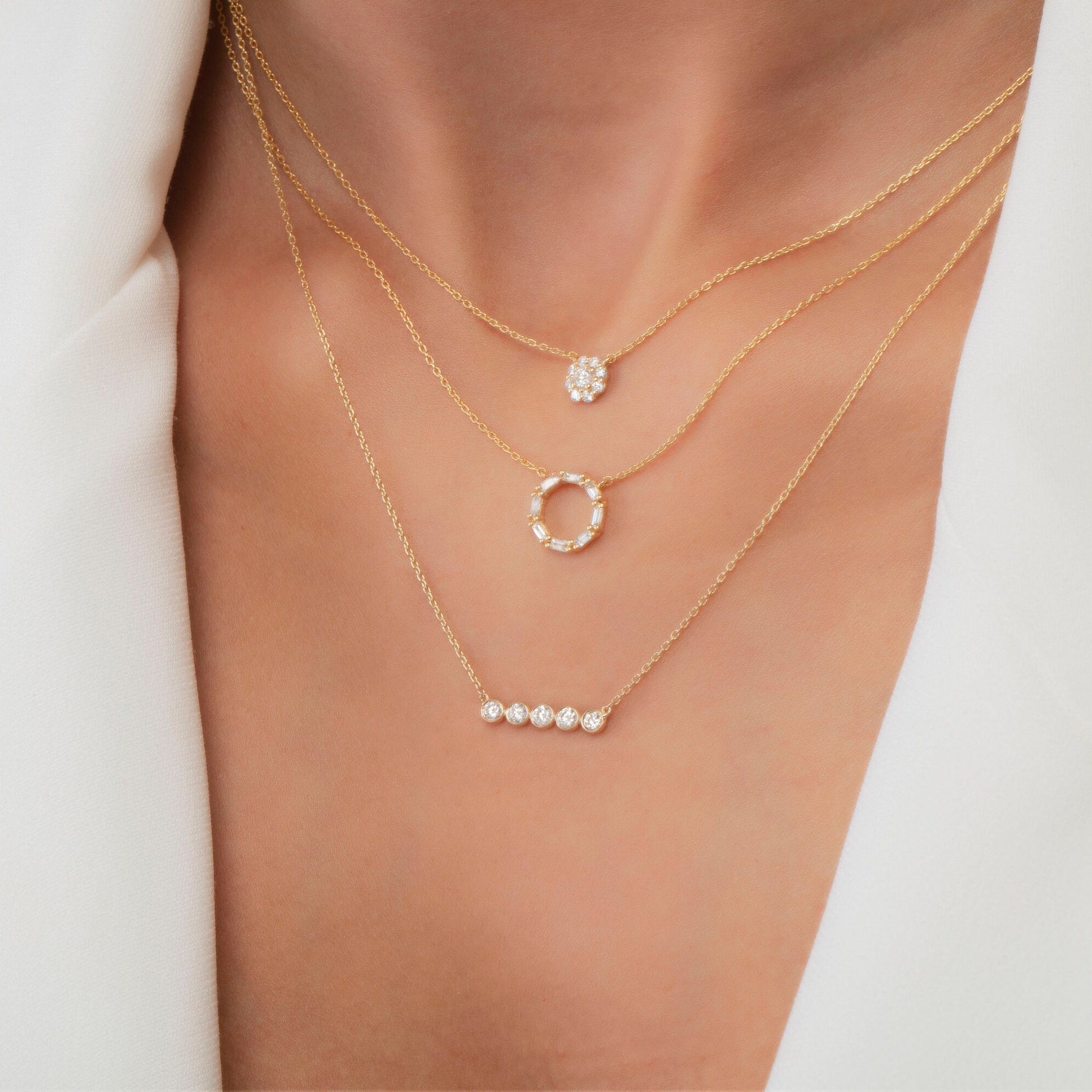 Diamond Bar Necklace / 14k Gold Horizontal Bezel Set Diamond Bar Necklace / Dainty Diamond Necklace / Holiday Gift