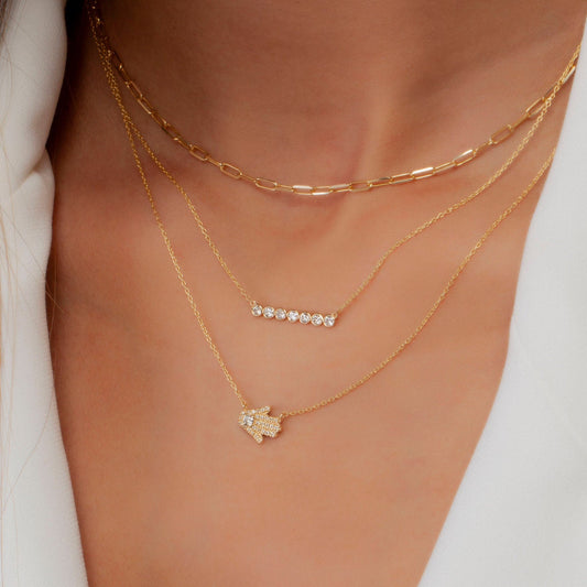 Diamond Bar Necklace / 14k Gold Horizontal Bezel Set Diamond Bar Necklace / Dainty Diamond Necklace / Holiday Gift