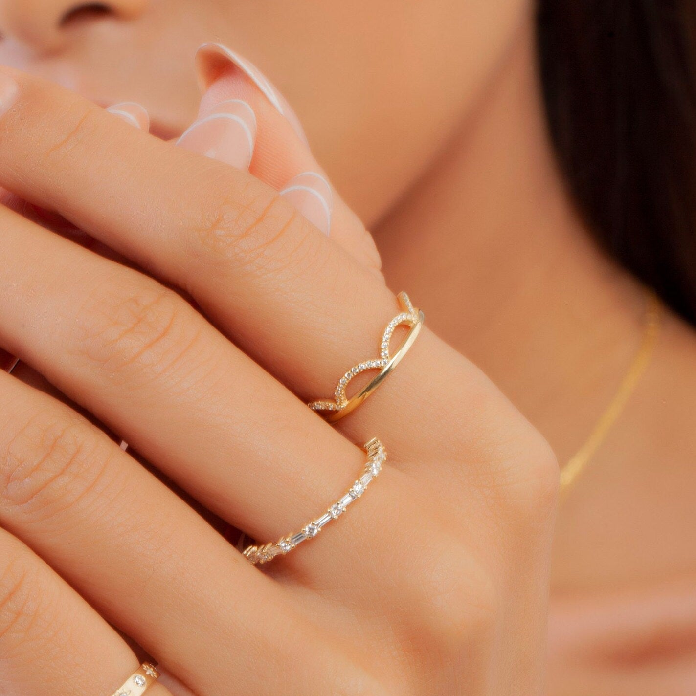 Diamond Wedding Band / 14k Gold Crown Stacking Ring / Curved Diamond Ring / Diamond Anniversary Gift Idea