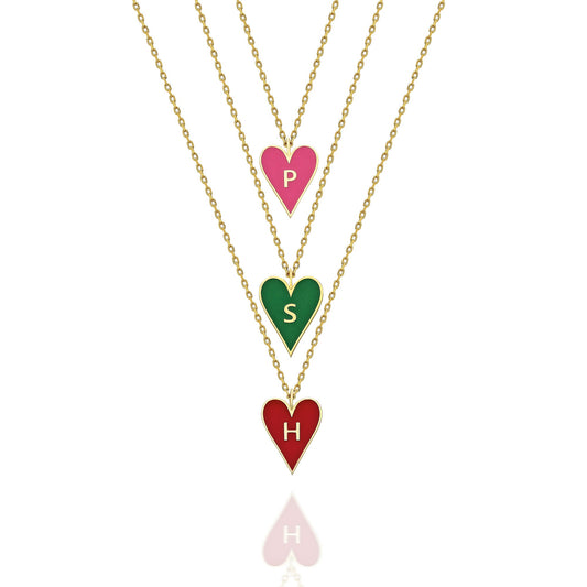 14k Gold and Enamel Heart Initial Necklace / 14k Gold Enamel Heart Necklace / Initial Heart Necklace / Birthday Gift / Graduation Gift