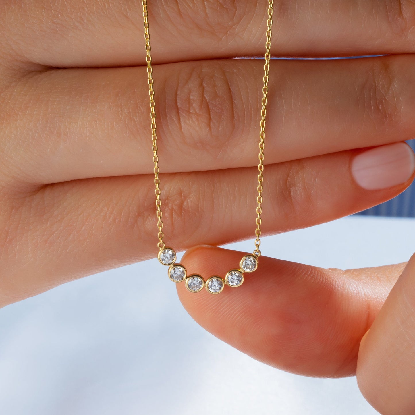 Bezel Set Diamond Curved Bar Necklace
