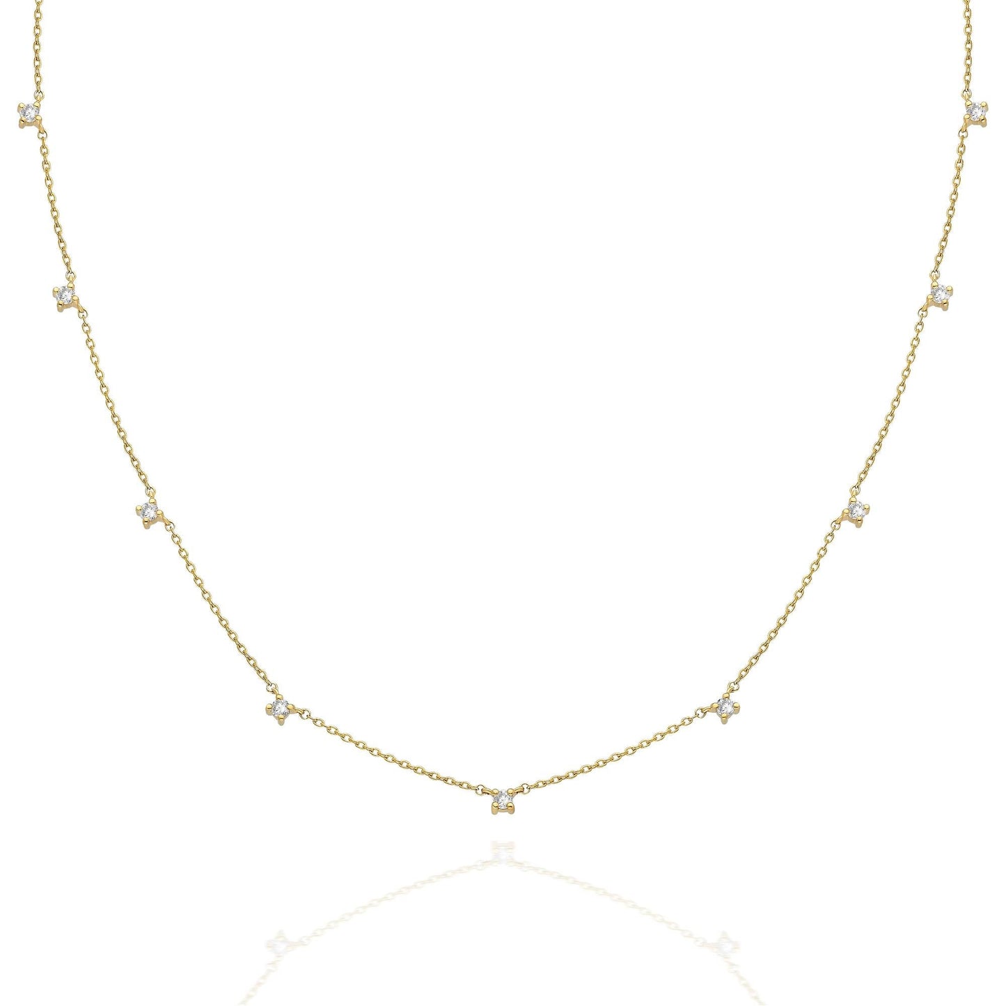 Diamond Station Necklace / 14k Gold Diamond Station Necklace / Dainty Diamond Necklace / Diamond Station Necklace / Layering Necklace