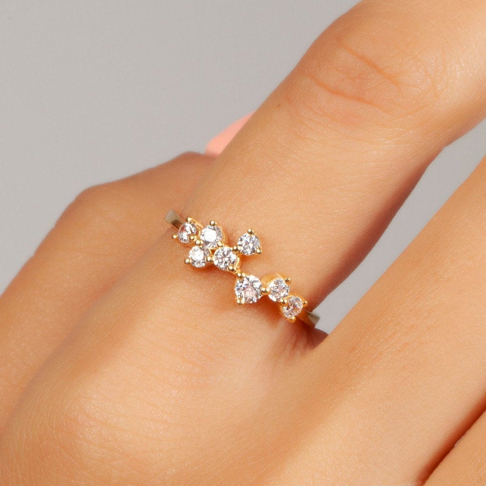 Diamond Cluster Stacking Ring / 14k Gold Round Diamond Wedding Band / Diamond Stacking Ring / Diamond Stacking Ring / Wedding Ring