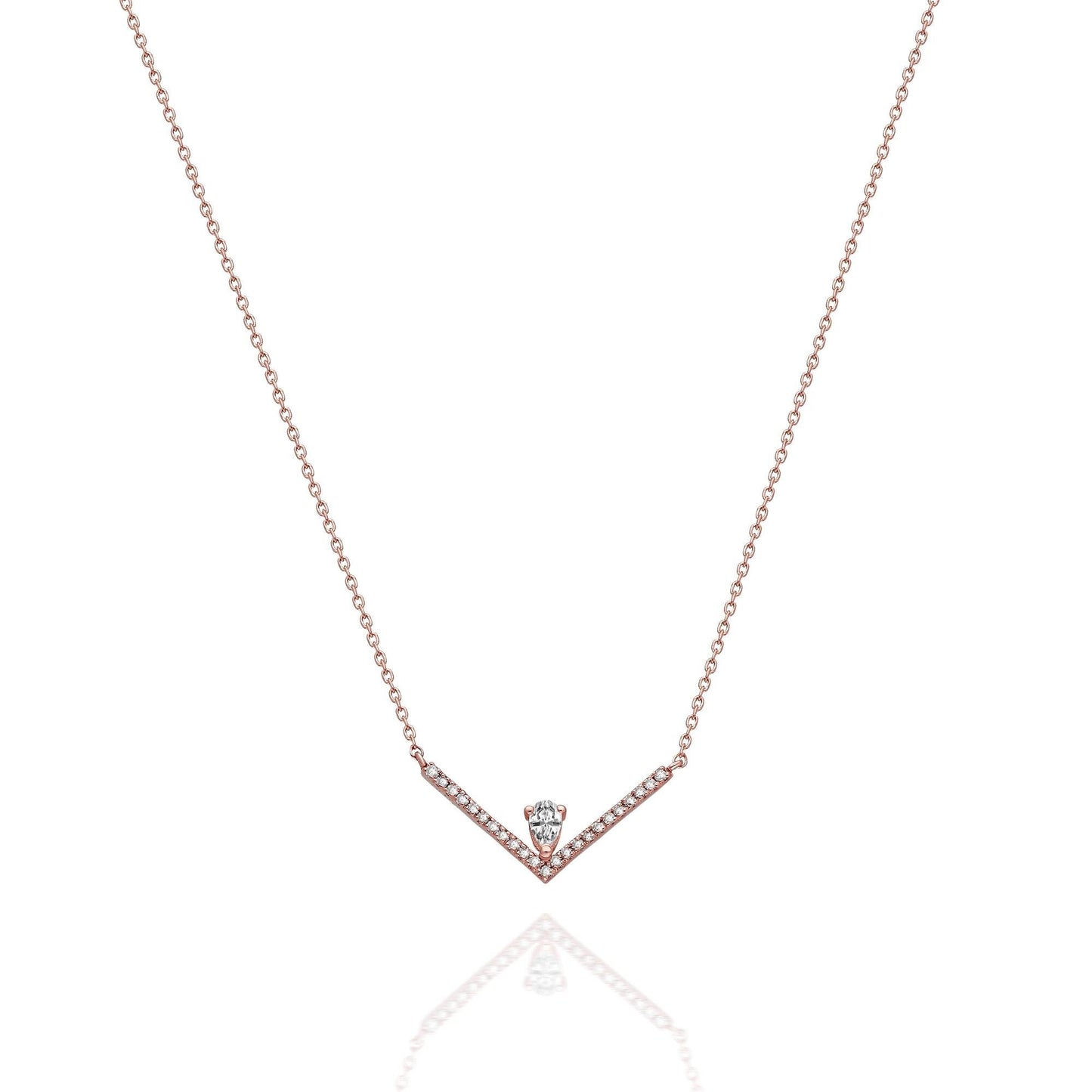 Diamond Chevron Necklace / 14k Gold Diamond V Necklace / Pear Diamond Necklace / Dainty Diamond Necklace Diamond Holiday Gift