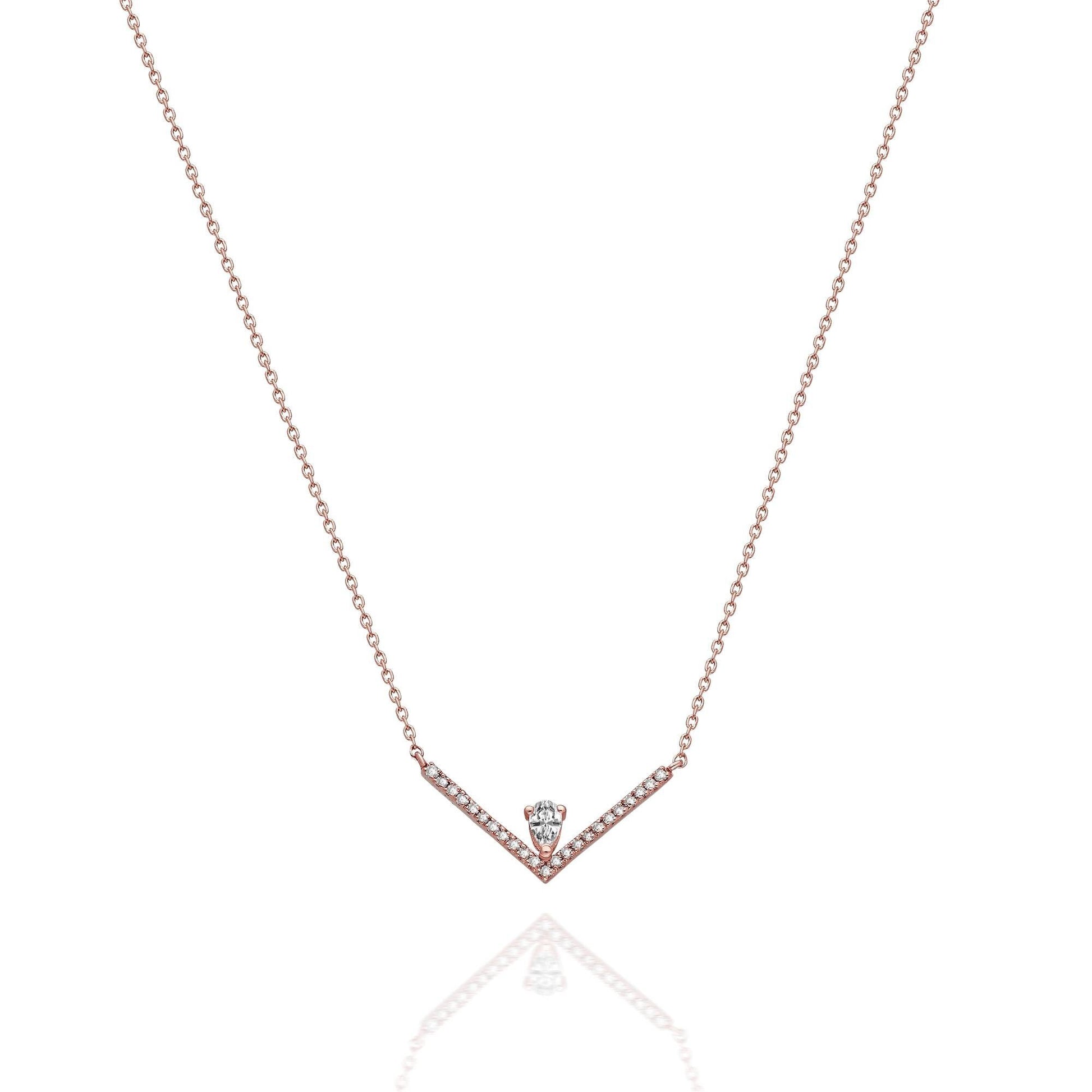 Diamond Chevron Necklace / 14k Gold Diamond V Necklace / Pear Diamond Necklace / Dainty Diamond Necklace Diamond Holiday Gift