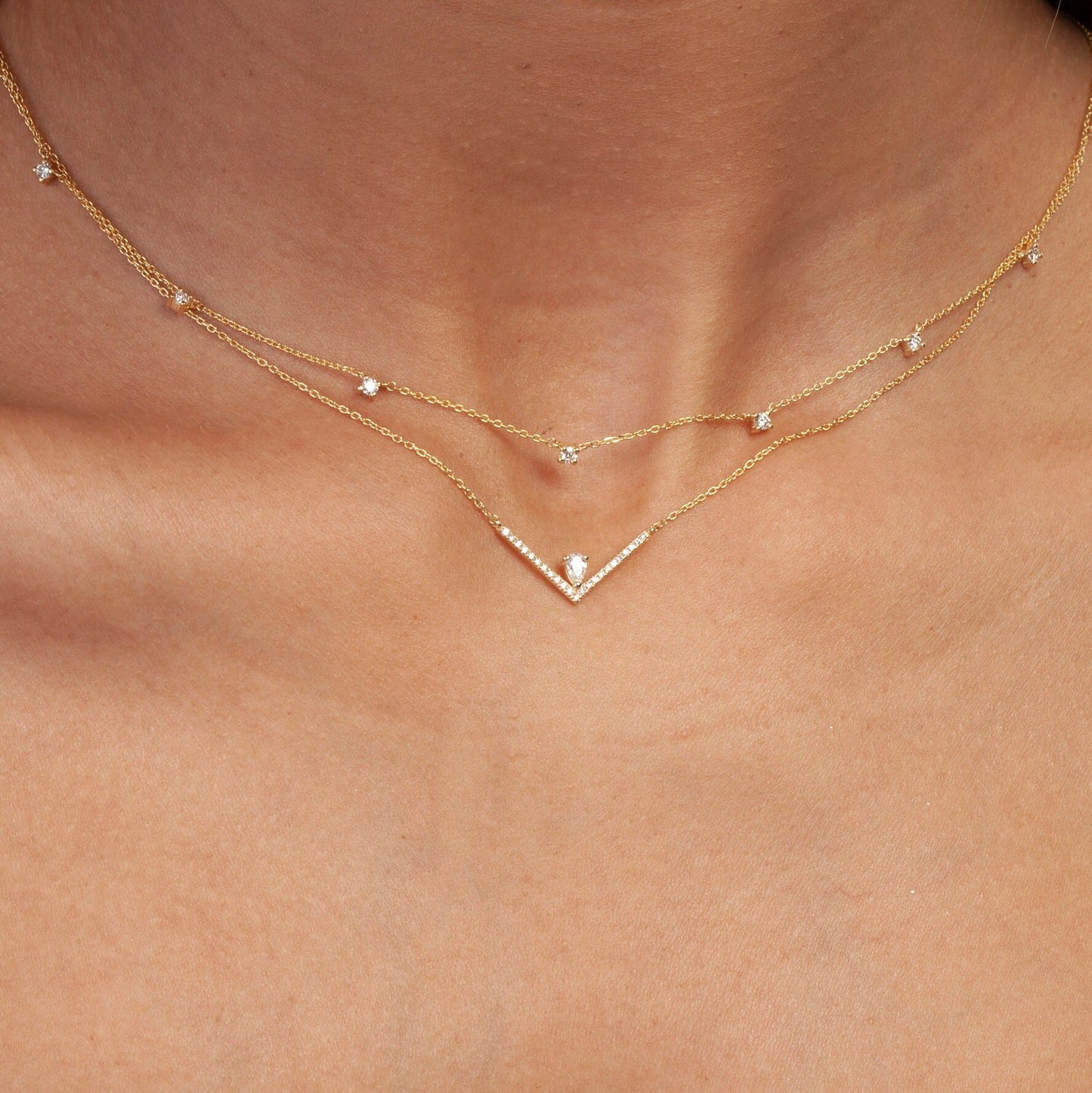Diamond Chevron Necklace / 14k Gold Diamond V Necklace / Pear Diamond Necklace / Dainty Diamond Necklace Diamond Holiday Gift