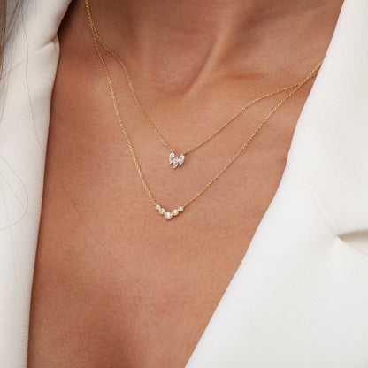 Round Diamond Chevron Necklace / 14k Gold Diamond V Necklace / Dainty Diamond Necklace / Graduation Gift / Anniversary Gift / Bridal Gift