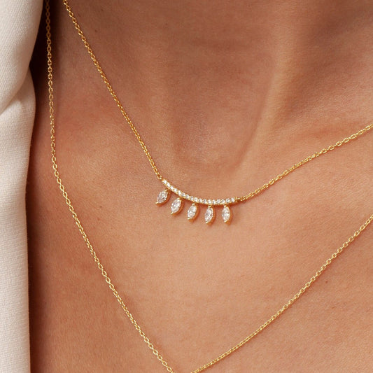 Diamond Curved Bar Necklace / 14k Gold Diamond Necklace / Diamond Statement Necklace/ Dainty Diamond necklace / Anniversary Gift /