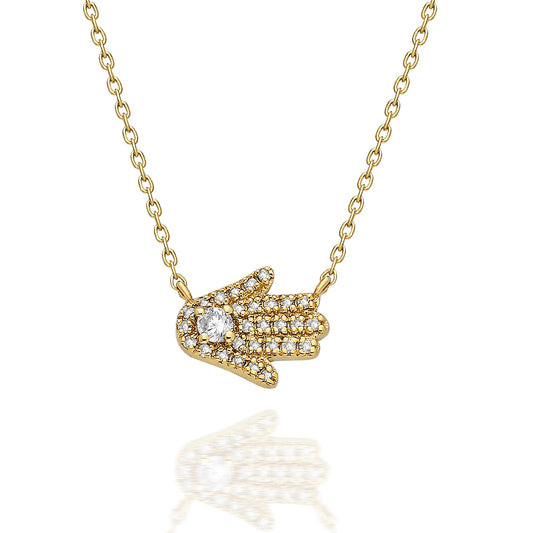 Diamond Hamsa Necklace / 14k Gold and Diamond Hamsa Necklace / Sideway Hamsa Necklace / Dainty Hamsa Necklace / Holiday Gift
