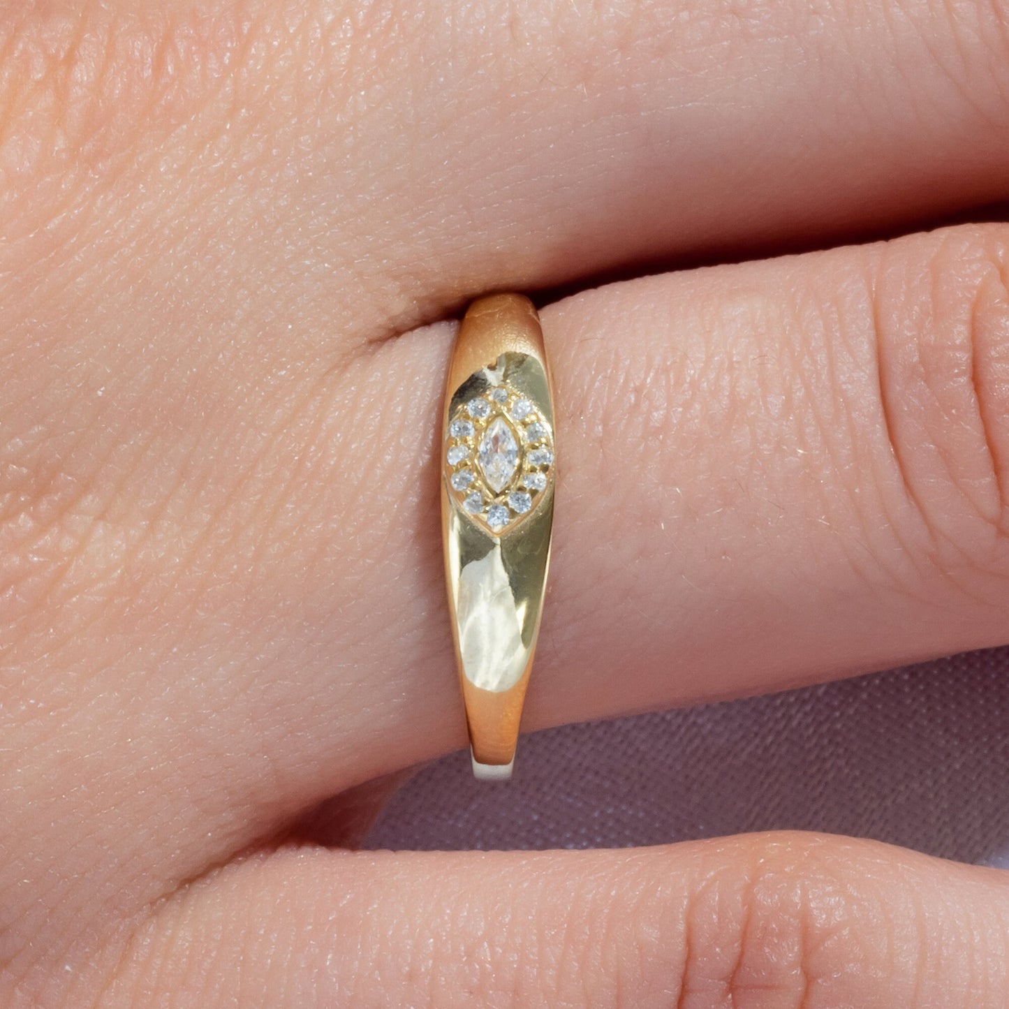 Diamond Evil Eye Stacking Ring / 14k Gold Diamond Evil Eye Stacking Ring / Diamond Protection Ring / Graduation Gift / Evil Eye Gift Ideas