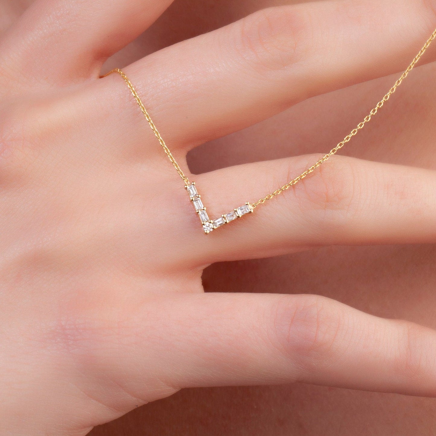 Baguette Diamond Chevron Necklace