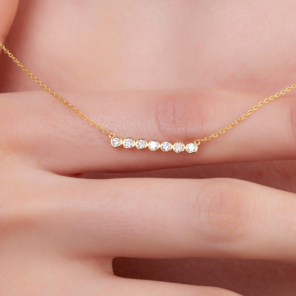 Diamond Bar Necklace / 14k Gold Horizontal Bezel Set Diamond Bar Necklace / Dainty Diamond Necklace / Holiday Gift