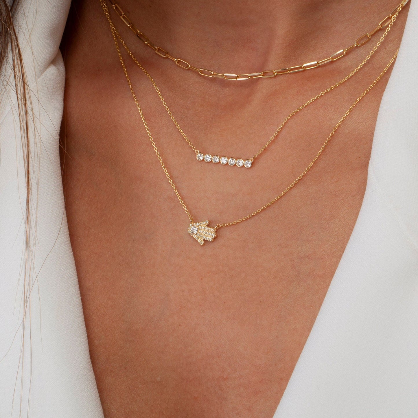 Diamond Hamsa Necklace / 14k Gold and Diamond Hamsa Necklace / Sideway Hamsa Necklace / Dainty Hamsa Necklace / Holiday Gift