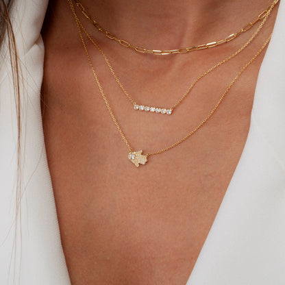 Diamond Hamsa Necklace / 14k Gold and Diamond Hamsa Necklace / Sideway Hamsa Necklace / Dainty Hamsa Necklace / Holiday Gift