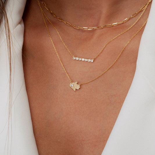 Diamond Hamsa Necklace / 14k Gold and Diamond Hamsa Necklace / Sideway Hamsa Necklace / Dainty Hamsa Necklace / Holiday Gift